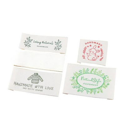 Καθαρό βαμβακερό χειροποίητο επίπεδο ύφασμα με μαύρες πράσινες ετικέτες, υφασμάτινα αξεσουάρ, αξεσουάρ ραπτικής DIY, ετικέτες ρούχων