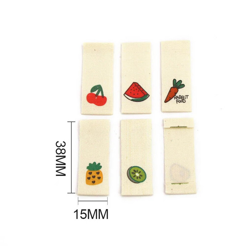 20gab. Augļu auduma etiķetes Roku darbs Etiķete Zemeņu Arbūzs Ar rokām gatavota Etiķete bērniem DIY zeķu šalles šūšanas piederumi 13*38MM