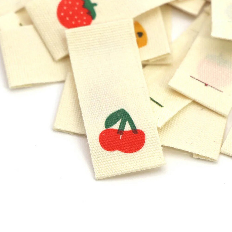 20gab. Augļu auduma etiķetes Roku darbs Etiķete Zemeņu Arbūzs Ar rokām gatavota Etiķete bērniem DIY zeķu šalles šūšanas piederumi 13*38MM