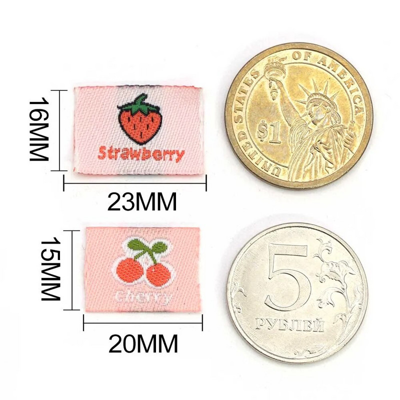 50τμχ Χειροποίητες Ετικέτες Ετικέτα Ρούχα Φράουλα Κεράσι Χειροποίητη Ετικέτα για παιδικά Ρούχα Ετικέτες Ράψιμο Φρούτων Καρφάκια DIY 15*40mm