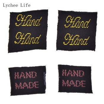 Lychee Life 100 бр./лот Ръчно изработени етикети за облекло Етикети от розово злато Полиестерни платнени етикети за Направи си сам шевни занаяти