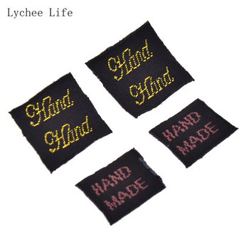 Lychee Life 100 бр./лот Ръчно изработени етикети за облекло Етикети от розово злато Полиестерни платнени етикети за Направи си сам шевни занаяти