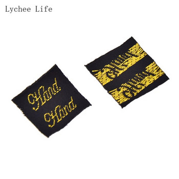 Lychee Life 100Pcs/lot Χειροποίητο Ετικέτα ενδυμάτων Ετικέτες Ροζ Χρυσό Χρώμα Πολυεστέρας Ετικέτες υφασμάτων για μαστορέματα ραπτικής