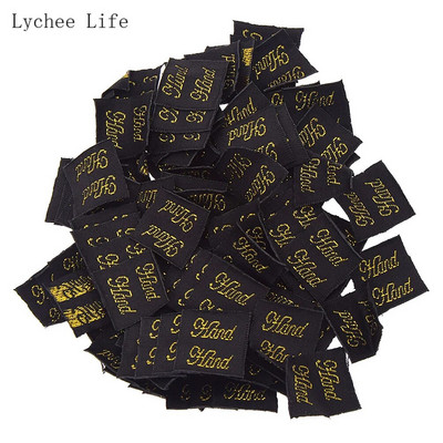 Lychee Life 100 buc/lot Etichete de etichetă pentru articole de îmbrăcăminte, de culoare auriu roz, etichete din pânză din poliester pentru artizanat de cusut