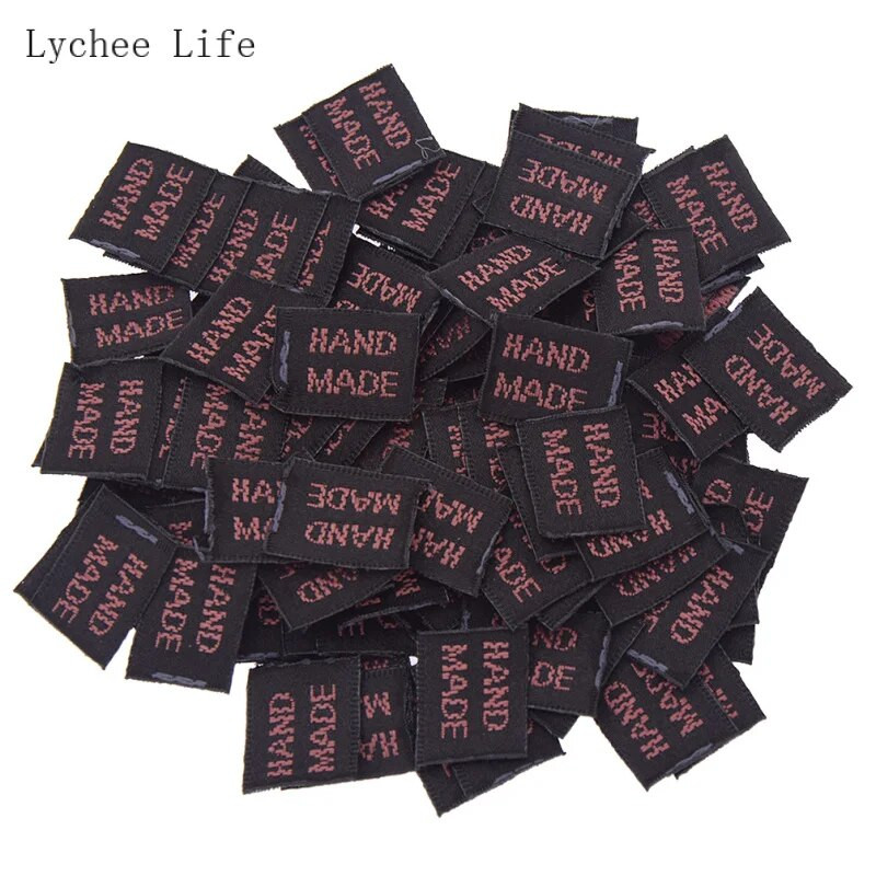 Lychee Life 100Pcs/lot Χειροποίητο Ετικέτα ενδυμάτων Ετικέτες Ροζ Χρυσό Χρώμα Πολυεστέρας Ετικέτες υφασμάτων για μαστορέματα ραπτικής