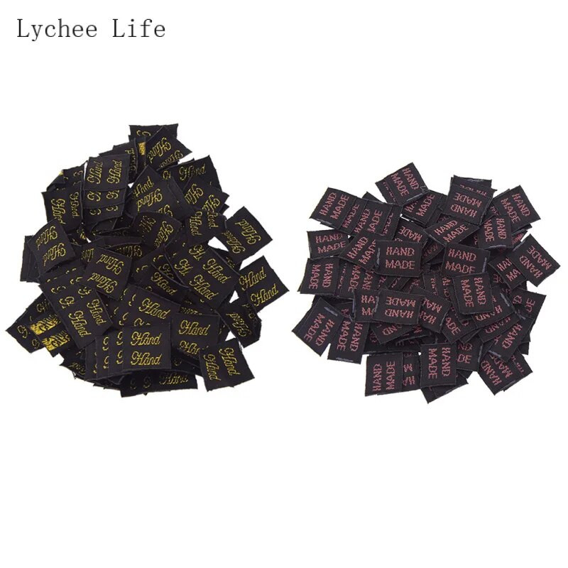 Lychee Life 100Pcs/lot Χειροποίητο Ετικέτα ενδυμάτων Ετικέτες Ροζ Χρυσό Χρώμα Πολυεστέρας Ετικέτες υφασμάτων για μαστορέματα ραπτικής
