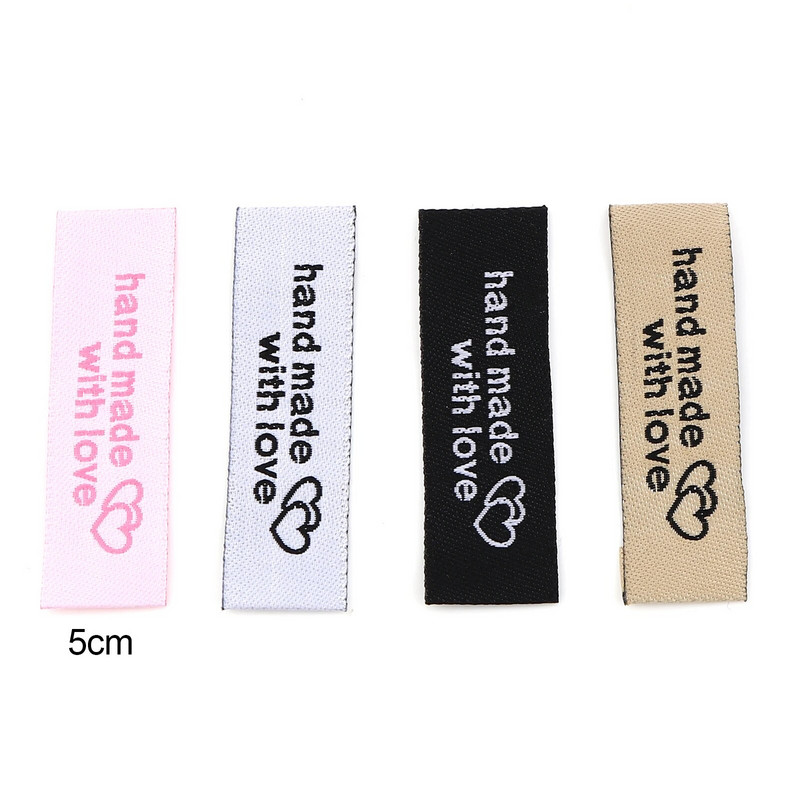 50 tk Käsitsi valmistatud tikitud sildid Sildid Polüester käsitsi valmistatud armastusega silt DIY jaoks mütsikorv Salli silt Rõivaste õmblemise tarvikud