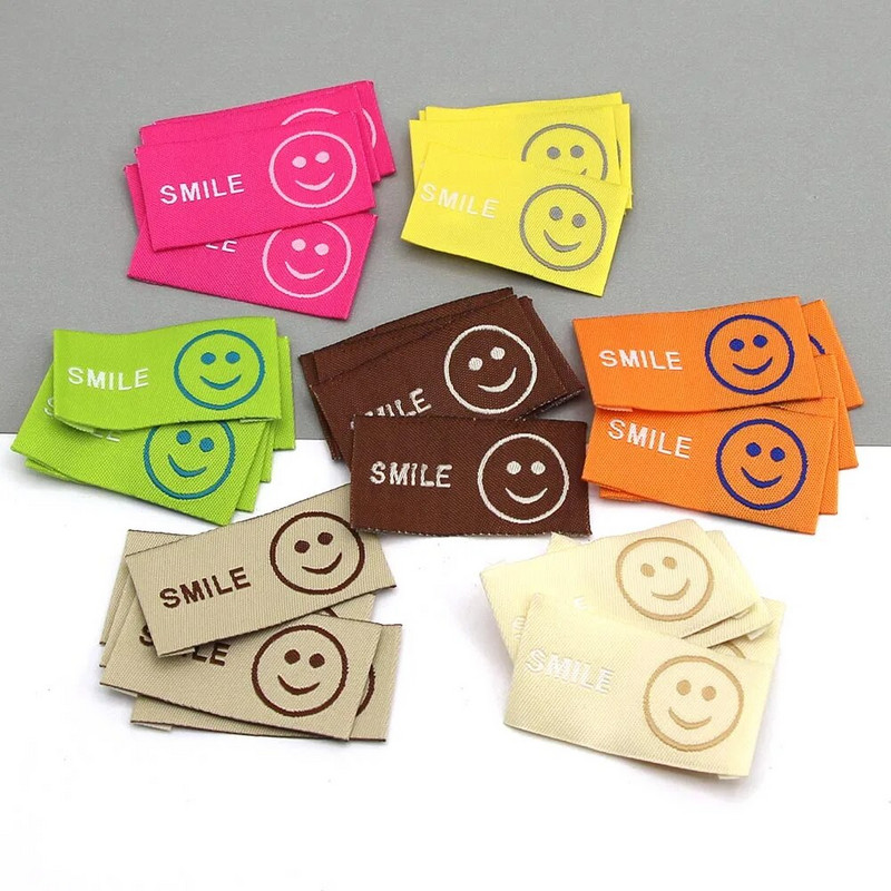 50τμχ Ετικέτες ρούχων Big Smile Πολύχρωμες χειροποίητες ετικέτες για ρούχα Ράψτε χειροτεχνίες Βαμβακερά χειροποίητα DIY Κασκόλ Καπέλα Τσάντες 47x25mm