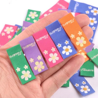 Mixed Flower Pattern 50pcs Handmade Woven Label For Clothing Scarf Labels Shoes Bags Garment Tags 15x40mm CP3504