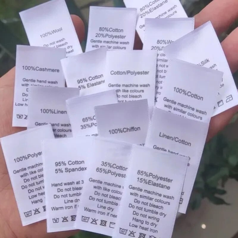 Yra sandėlyje Satin Print Skalbimo Etiketės 100Vnt 3*5 cm Drabužių Etiketės Medvilnė/Šilkas/Kašmyras/Vilna/Linas/Poliesteris Juoda priežiūros etiketė