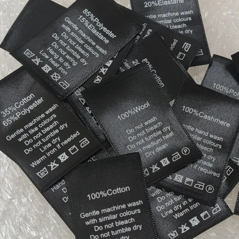 Yra sandėlyje Satin Print Skalbimo Etiketės 100Vnt 3*5 cm Drabužių Etiketės Medvilnė/Šilkas/Kašmyras/Vilna/Linas/Poliesteris Juoda priežiūros etiketė