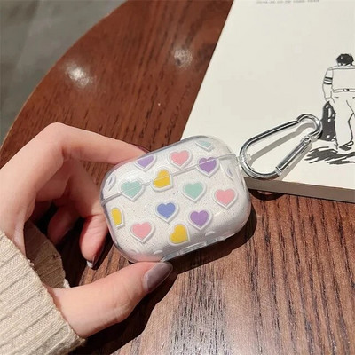 Coloful Heart austiņu futrālis AirPods 1 2 3 Pro 2. maciņiem Flower Glitter TPU priekš AirPods 3 2 1 Bluetooth austiņu uzlādes kaste