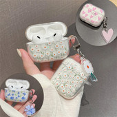 Pentru AirPods Pro a doua husă Ins Fashion Heart Flower Husă transparentă pentru Apple AirPod1 2 3, cu sclipici, cutie de încărcare pentru căști, breloc