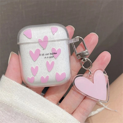 Pentru AirPods Pro a doua husă Ins Fashion Heart Flower Husă transparentă pentru Apple AirPod1 2 3, cu sclipici, cutie de încărcare pentru căști, breloc