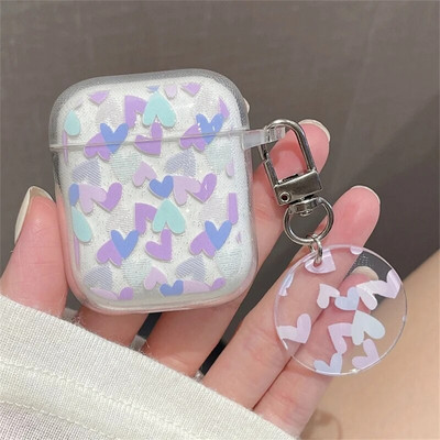 Pentru AirPods Pro a doua husă Ins Fashion Heart Flower Husă transparentă pentru Apple AirPod1 2 3, cu sclipici, cutie de încărcare pentru căști, breloc