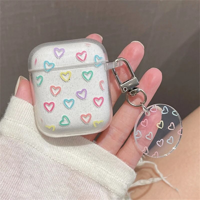 Pentru AirPods Pro a doua husă Ins Fashion Heart Flower Husă transparentă pentru Apple AirPod1 2 3, cu sclipici, cutie de încărcare pentru căști, breloc