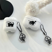 Κορεάτικο Cartoon Cute Cat Airpod Θήκη για AirPods 1 2 3 Pro 2 Airpods Pro Θήκη σιλικόνης TPU κάλυμμα με κρεμαστό μπρελόκ