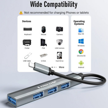 Lemorele USB Hub Type C Hub USB3.0 OTG 4 Port USB C/A HUB Προσαρμογέας πολλαπλών διαχωριστών Αξεσουάρ φορητού υπολογιστή για Lenovo Macbook Pro