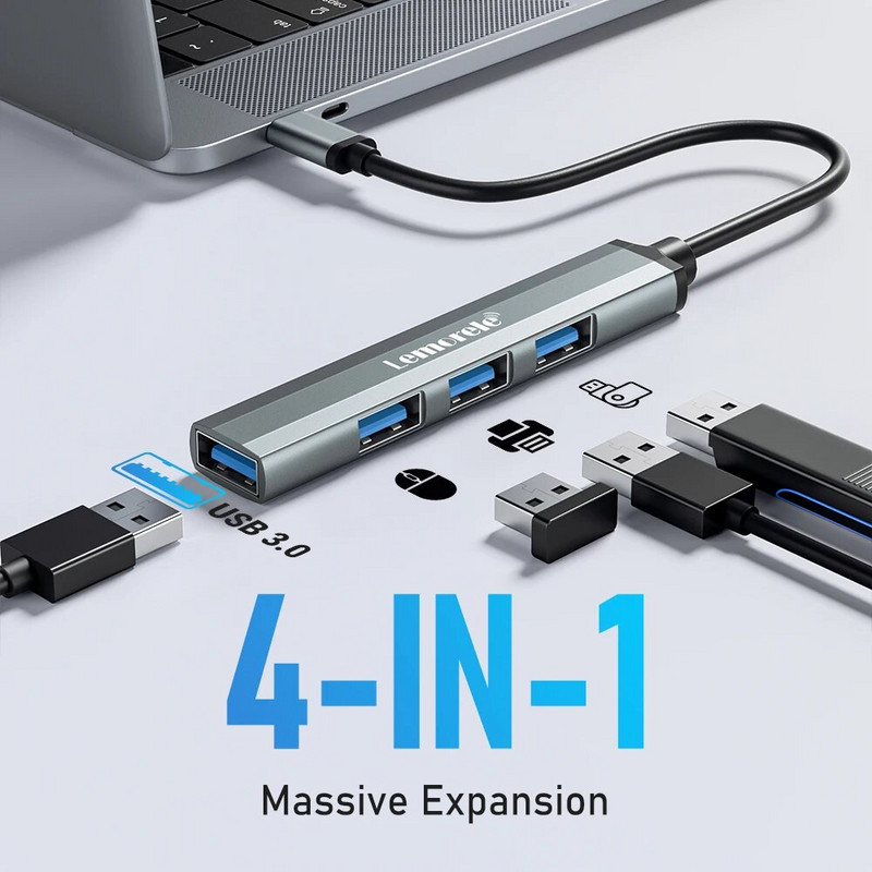 Lemorele USB centrmezgls C tipa centrmezgls USB3.0 OTG 4 portu USB C/A centrmezgls Multi Splitter Adapter klēpjdatora piederumi Lenovo Macbook Pro