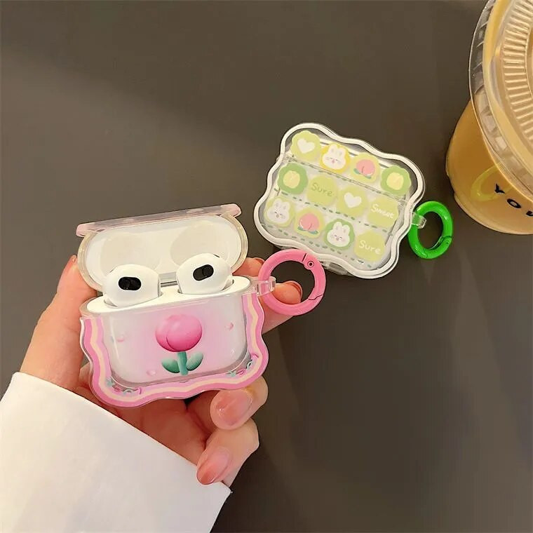 Ins Korean Cute Cartoon Couples Κάλυμμα ακουστικών για Airpods 1 2 3 Ακουστικά Coque Soft Wave Θήκη για Apple Airpod Pro 2nd Keyring