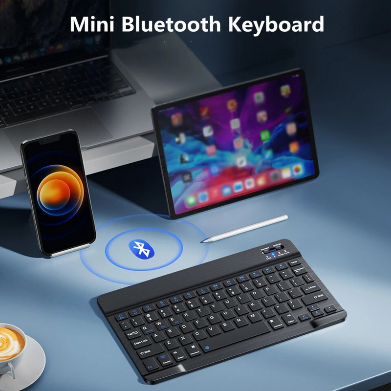 „Bluetooth“ belaidė klaviatūra, įkraunama pelė, skirta IOS „Android“ planšetinis kompiuteris, skirtas iPad Air Mini Pro anglų rusiška klaviatūra