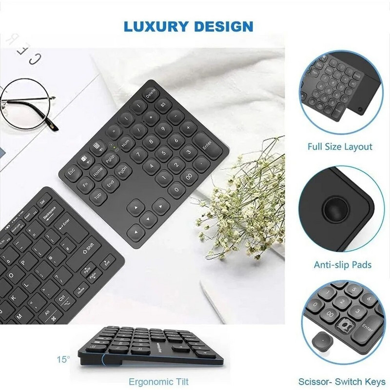 Atkārtoti uzlādējama ciparu tastatūra Bluetooth 36 taustiņi Bluetooth bezvadu tastatūra ciparu tastatūras mini ārējā ciparatastatatūra datu ievade