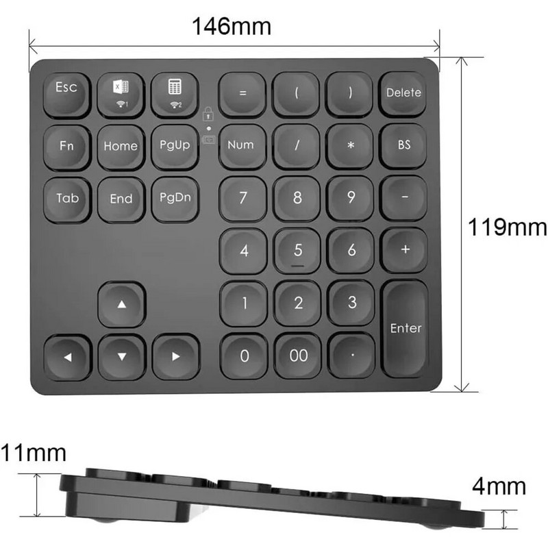 Atkārtoti uzlādējama ciparu tastatūra Bluetooth 36 taustiņi Bluetooth bezvadu tastatūra ciparu tastatūras mini ārējā ciparatastatatūra datu ievade