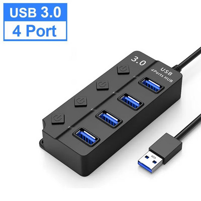 HUB USB 3.0 Splitter USB 2.0 Adaptor USB 4-în-1 Multi-port Independent comutator de alimentare Extender Cablu de 30 cm