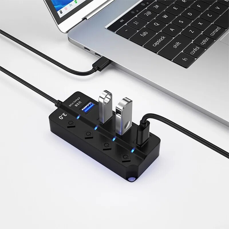 HUB USB 3.0 USB sadalītājs 2.0 4-in-1 USB adapteris vairāku portu neatkarīgs barošanas slēdža pagarinātājs 30 CM kabelis