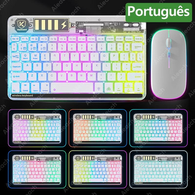 Jauna caurspīdīga fona apgaismojuma planšetdatora tastatūra iPad Xiaomi Lenovo Samsung planšetdatora tālruņa Bluetooth tastatūra operētājsistēmai Android iOS Windows