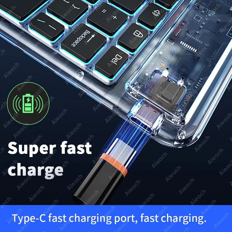 Jauna caurspīdīga fona apgaismojuma planšetdatora tastatūra iPad Xiaomi Lenovo Samsung planšetdatora tālruņa Bluetooth tastatūra operētājsistēmai Android iOS Windows