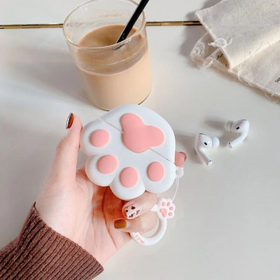 3D Cat Paw karikatūra silikona austiņu maciņš priekš Apple Airpods Pro 3 bezvadu Bluetooth austiņu aizsargvāciņš Sweet Cute Anti-Lost