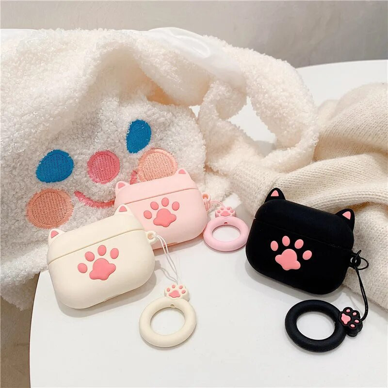 3D Cat Paw karikatūra silikona austiņu maciņš priekš Apple Airpods Pro 3 bezvadu Bluetooth austiņu aizsargvāciņš Sweet Cute Anti-Lost
