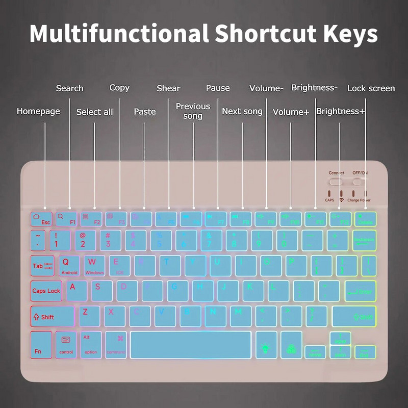Juhtmeta taustvalgustusega klaviatuur iOS-i jaoks Android Windowsi süsteemid Laetav taustvalgustus 10-tolline Teclado Macile iPad MatePad sülearvuti