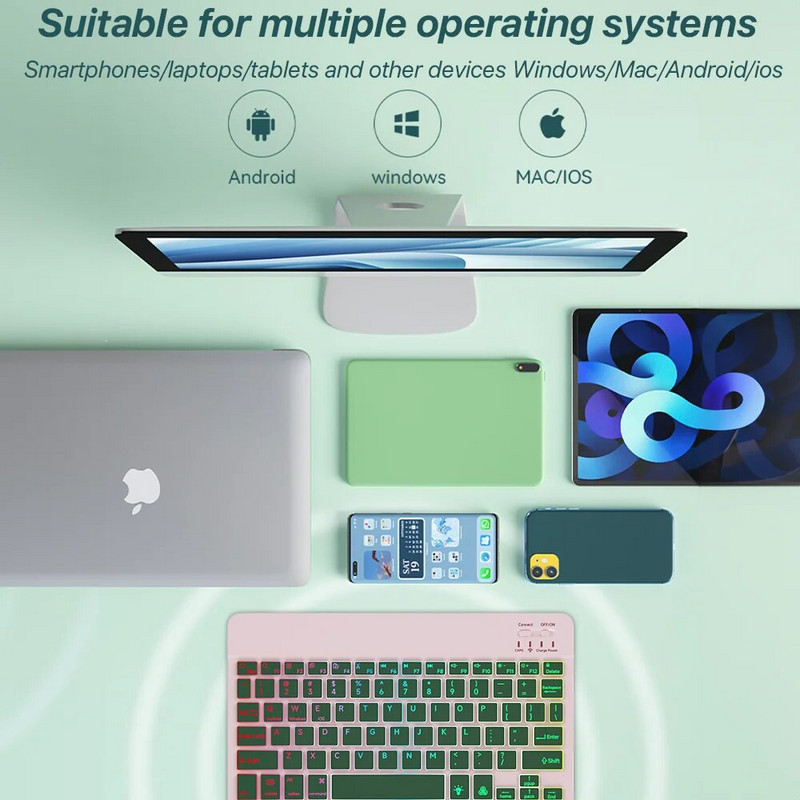 Juhtmeta taustvalgustusega klaviatuur iOS-i jaoks Android Windowsi süsteemid Laetav taustvalgustus 10-tolline Teclado Macile iPad MatePad sülearvuti