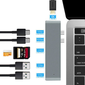 USB 3.1 Type-C хъб към HDMI адаптер 4K Thunderbolt 3 USB C хъб 3.0 TF SD четец слот PD за MacBook Air Pro M3 M2 M1 чип