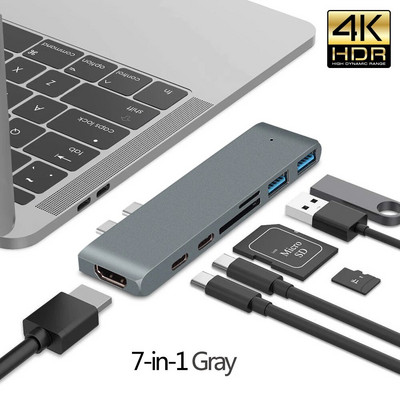 Adaptor Hub USB 3.1 tip C la HDMI 4K Thunderbolt 3 Hub USB C 3.0 TF Slot pentru cititor SD PD pentru cip MacBook Air Pro M3 M2 M1