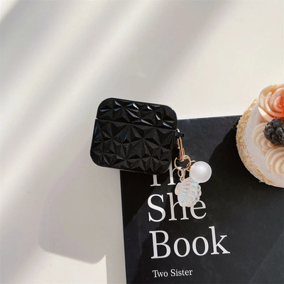 Luksuslik mustvalge Rhombus Diamond kõrvaklappide ümbris Airpods 1 2 3 jaoks koos Shelli ripatsiga kaitsev pehme ümbris Airpods Pro 2 jaoks