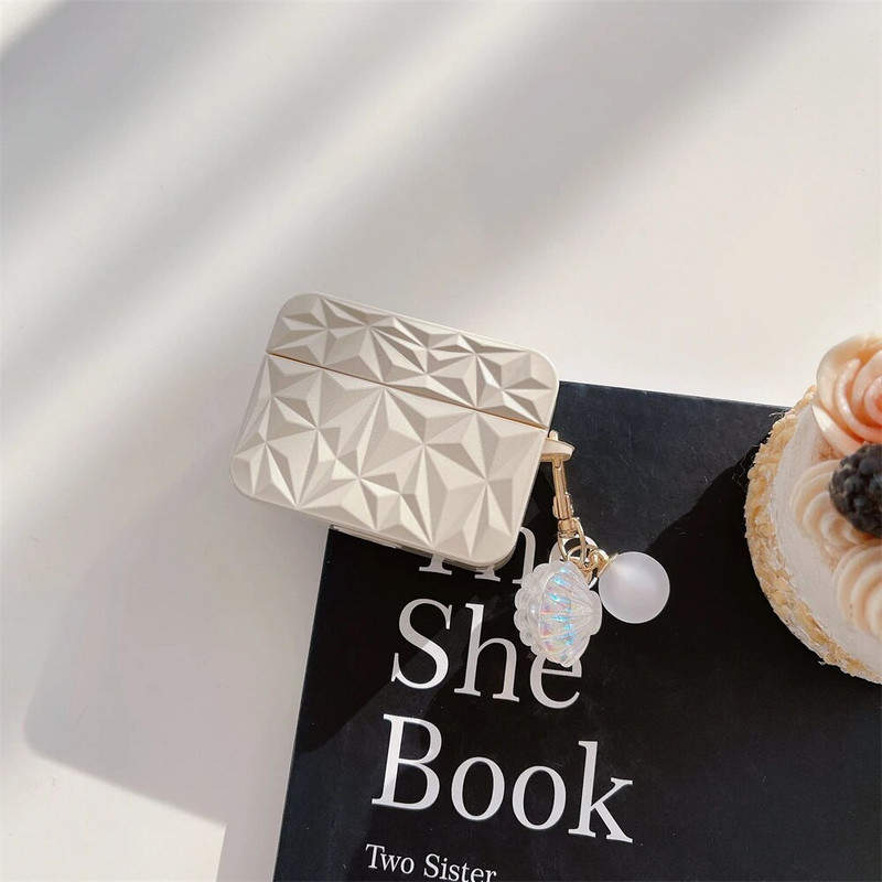 Luksuslik mustvalge Rhombus Diamond kõrvaklappide ümbris Airpods 1 2 3 jaoks koos Shelli ripatsiga kaitsev pehme ümbris Airpods Pro 2 jaoks