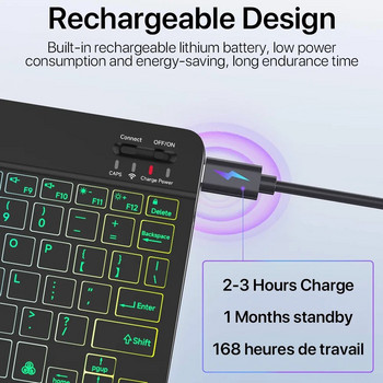 Подсветка Подсветка Безжична клавиатура и мишка за iOS Android Windows Bluetooth клавиатура за мобилен телефон Ipad 10 инча устройства