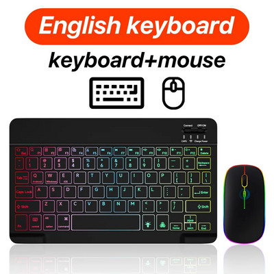 Tastatură și mouse fără fir cu iluminare din spate iluminate din spate pentru iOS Android Windows Tastatură Bluetooth pentru telefon mobil Ipad Dispozitive de 10 inchi