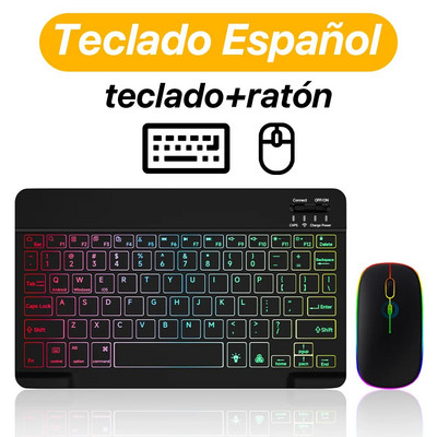 Tastatură și mouse fără fir cu iluminare din spate iluminate din spate pentru iOS Android Windows Tastatură Bluetooth pentru telefon mobil Ipad Dispozitive de 10 inchi