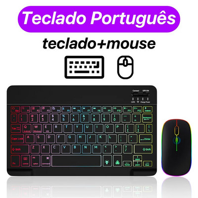 Tastatură și mouse fără fir cu iluminare din spate iluminate din spate pentru iOS Android Windows Tastatură Bluetooth pentru telefon mobil Ipad Dispozitive de 10 inchi