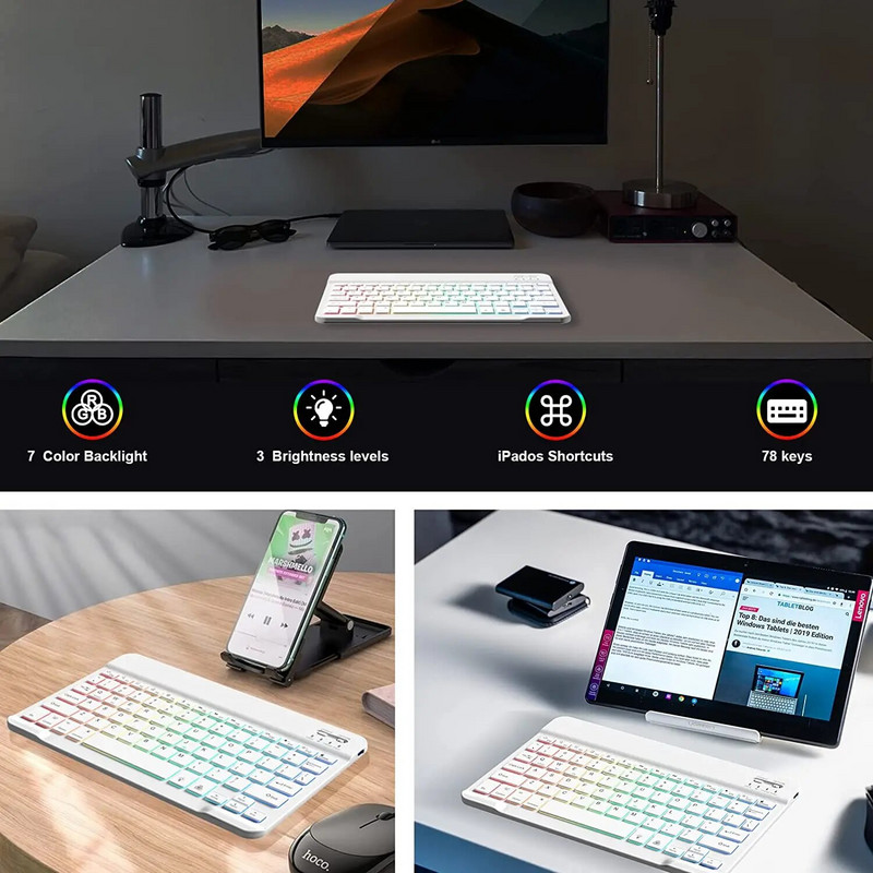 Λευκό 10 ιντσών με οπίσθιο φωτισμό για iPad Πληκτρολόγιο με οπίσθιο φωτισμό Πληκτρολόγιο Bluetooth για Ασύρματο πληκτρολόγιο IOS Android Windows