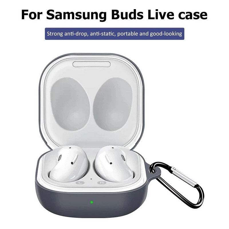 Bezvadu Bluetooth austiņu aizsargvāciņš priekš Samsung Galaxy Buds Live Earphone Triecienizturīgs silikona vāciņš ar āķi