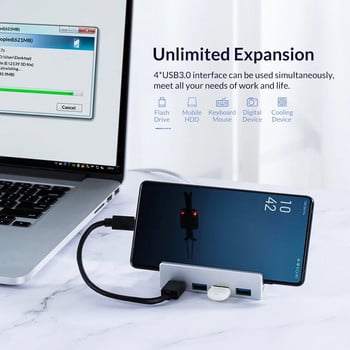 4 θύρες USB 3.0 HUB με τροφοδοτικό Προσαρμογέας διαχωριστή USB3.0 τύπου κλιπ Πολλαπλός διαχωριστής 5G Μετάδοση δεδομένων υψηλής ταχύτητας για φορητό υπολογιστή