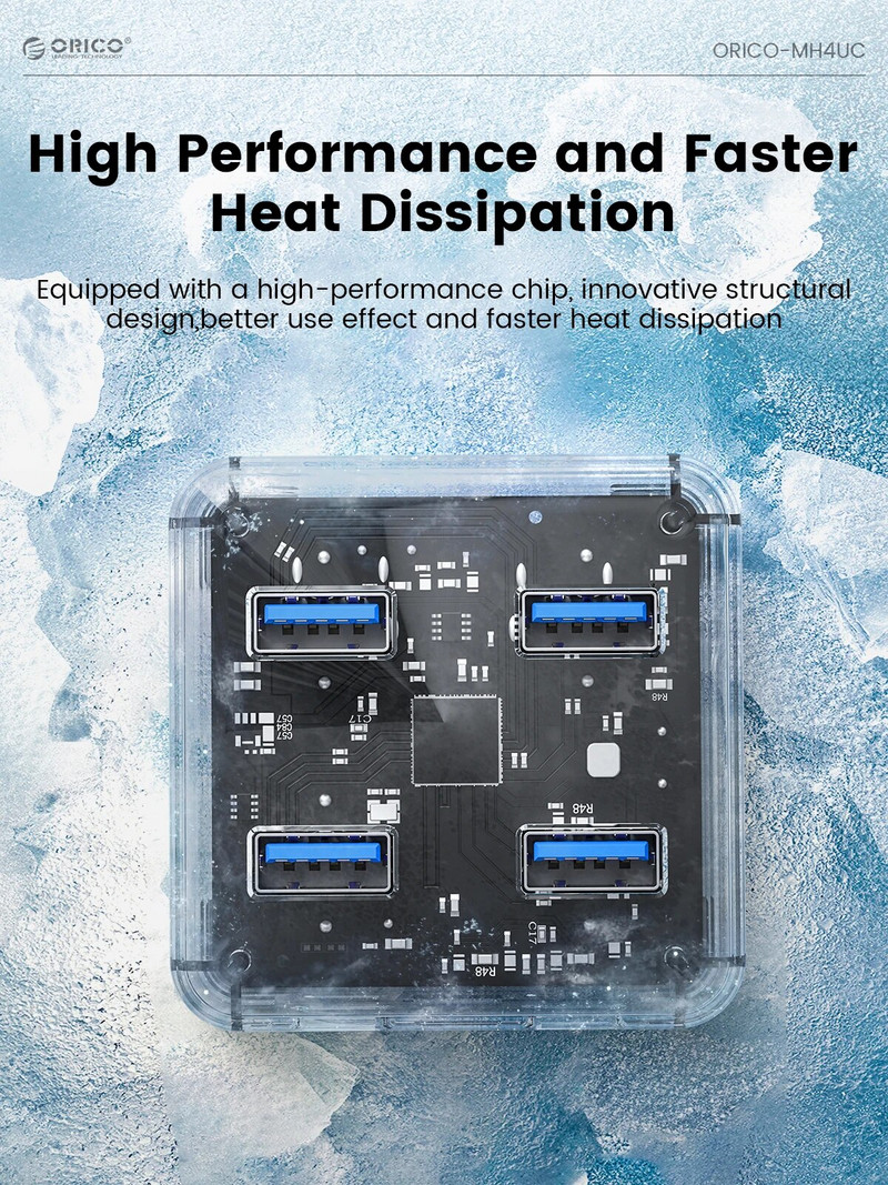 ORICO Διαφανές Usb C Hub Επέκταση 4 θυρών με διασύνδεση τροφοδοτικού USB 3.2 Πρωτόκολλο μετάδοσης υψηλής ταχύτητας OTG