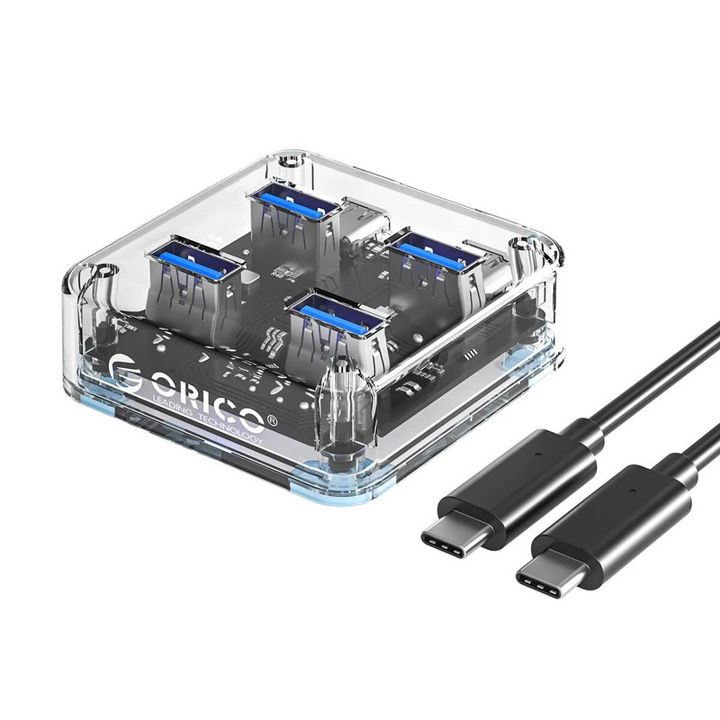 ORICO Διαφανές Usb C Hub Επέκταση 4 θυρών με διασύνδεση τροφοδοτικού USB 3.2 Πρωτόκολλο μετάδοσης υψηλής ταχύτητας OTG