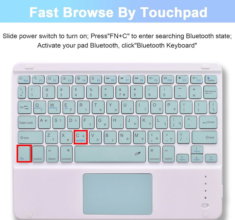 Ebreju tastatūra ipad 10.2 7th 8th 9th 10.5 Air 3 4 5 Pro 11 Samsung Tab S9 FE S9 S8 S7 A9+ A8 A7 Lenovo P11 Pro Xiaomi Pad 6