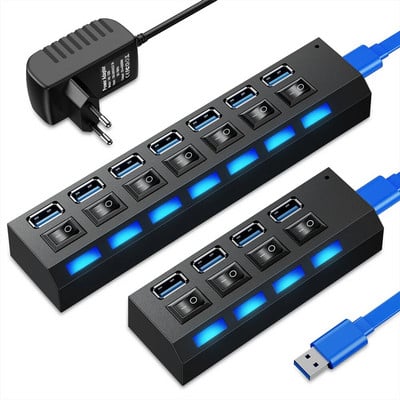 USB šakotuvas 3 0 šakotuvas USB skirstytuvas Keli prievadai Multi USB Hub 3.0 Hab maitinimo adapteris plėstuvas Kompiuterio priedai jungiklis usb namams